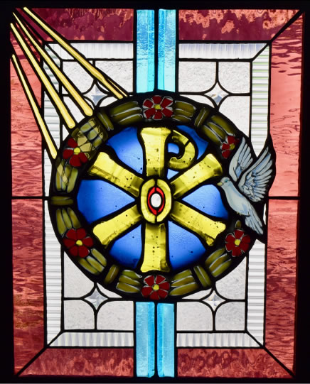 Chi Rho – Jesus anointed the “Christ” at His baptism, the beginning of His ministry.